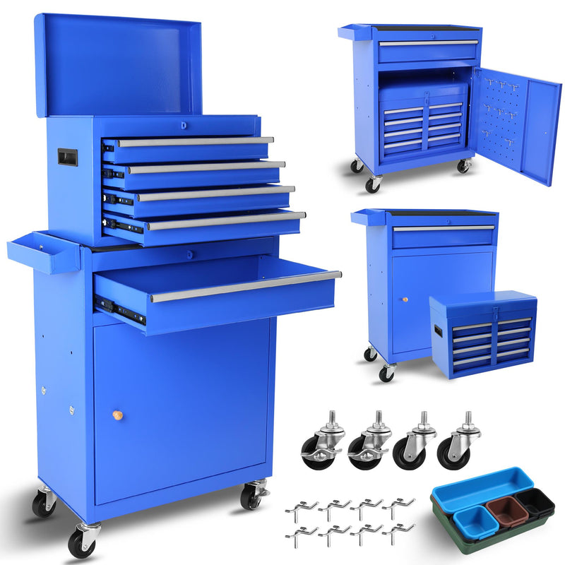 5 Drawer Rolling Tool Box with Lockable Wheels Adjustable Shelves and Non-Slip Pads Removable Tool Box Organizer