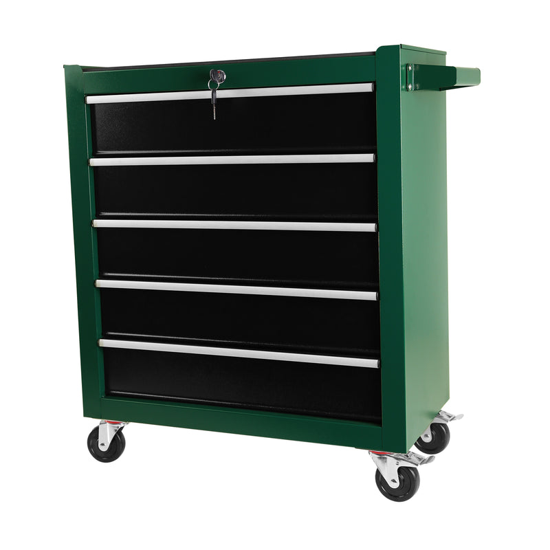 5 drawer rolling tool box, tool cabinet on wheels with key locking system and drawer liner with link buckle