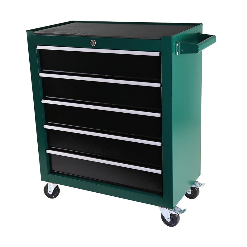 5 drawer rolling tool box, tool cabinet on wheels with key locking system and drawer liner with link buckle