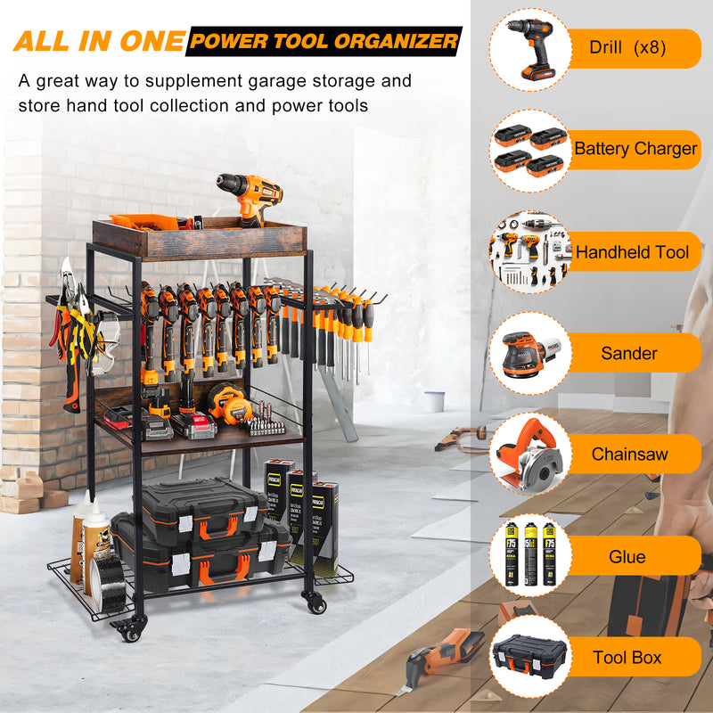 Rolling Garage Tool Organization Organizer Power Tool Organizer Garage Supplies Closets Sheds Garage Organization and Storage Utility Shelves