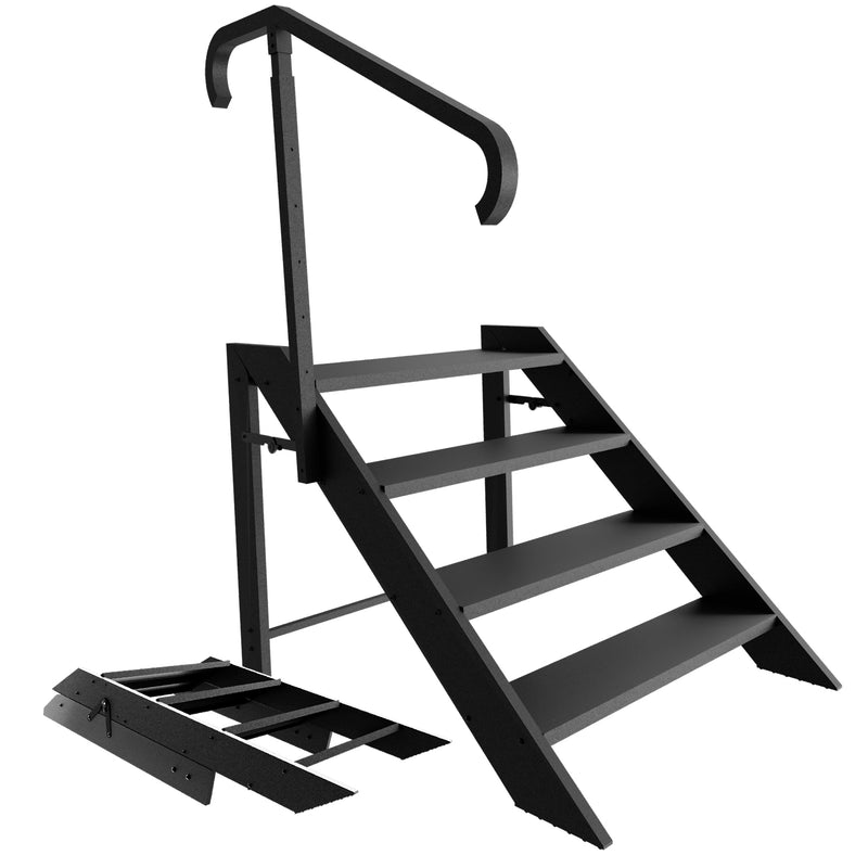 Foldable Step Stool 4 Step Folding Ladder RV Steps with Height Adjustable Handrails and Non-slip Feet