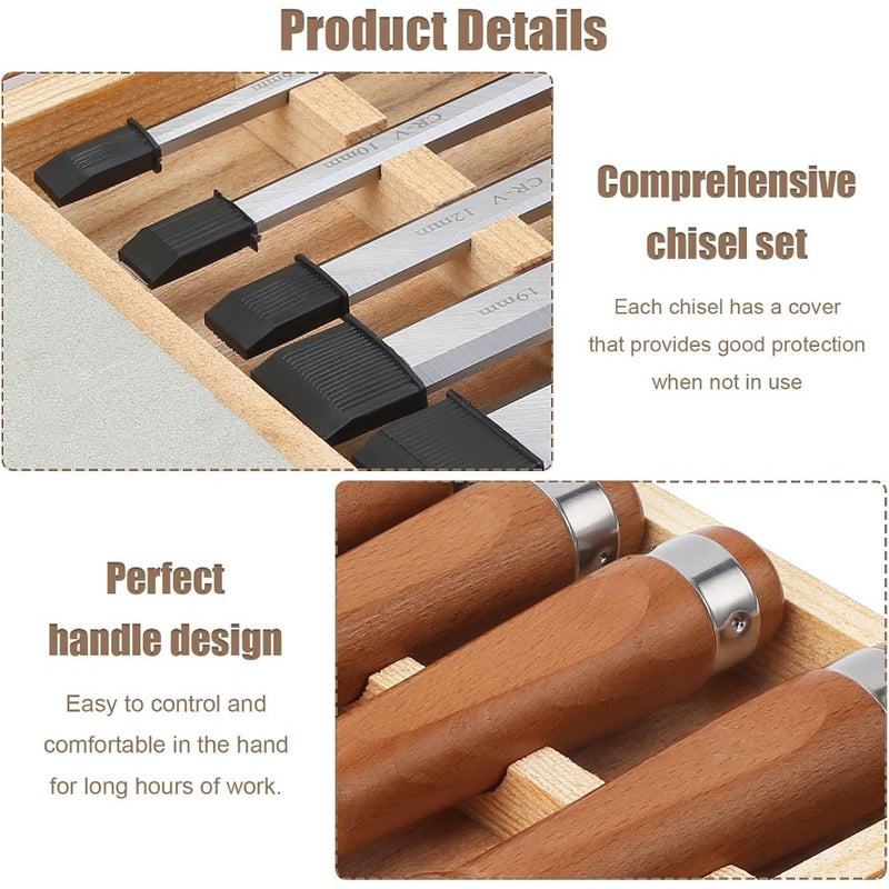 6 Pieces Wood Chisel Tool Sets Woodworking Carving Chisel Kit for Carpenter Craftsman