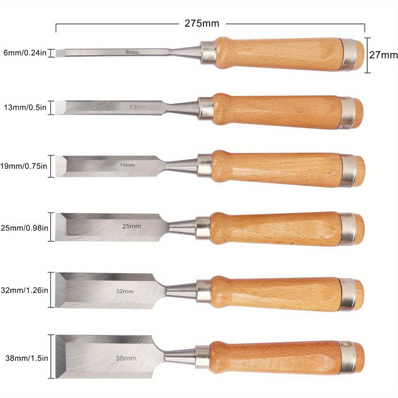 6 Pieces Wood Chisel Tool Sets Woodworking Carving Chisel Kit for Carpenter Craftsman