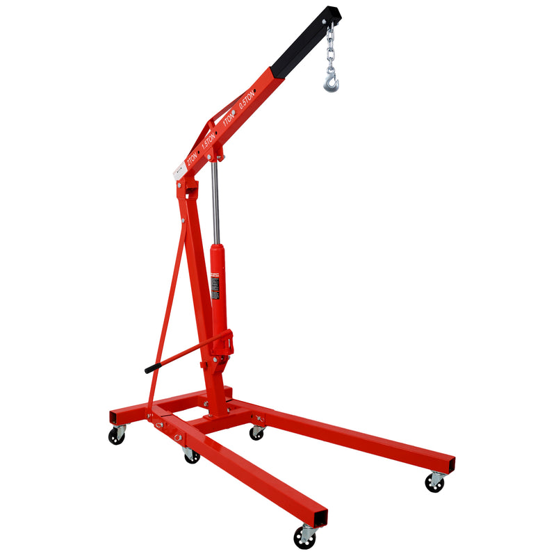 2 Ton Folding Engine Hoist Cherry Picker Heavy Duty Steel Shop Crane with 6 Iron Caster Wheels Red