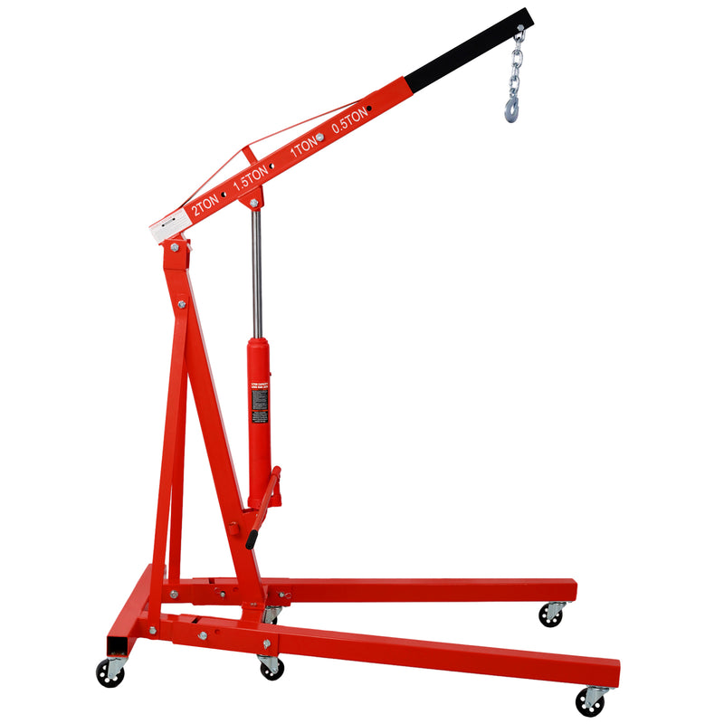 2 Ton Folding Engine Hoist Cherry Picker Heavy Duty Steel Shop Crane with 6 Iron Caster Wheels Red