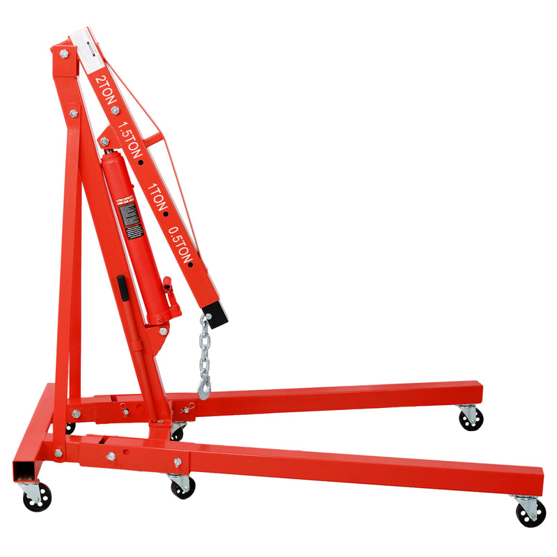 2 Ton Folding Engine Hoist Cherry Picker Heavy Duty Steel Shop Crane with 6 Iron Caster Wheels Red