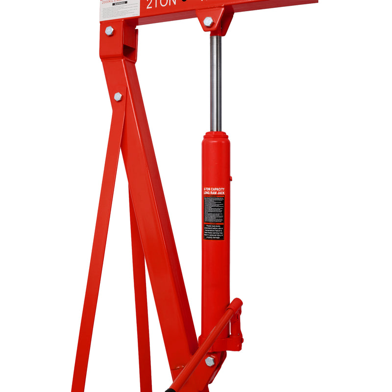 2 Ton Folding Engine Hoist Cherry Picker Heavy Duty Steel Shop Crane with 6 Iron Caster Wheels Red