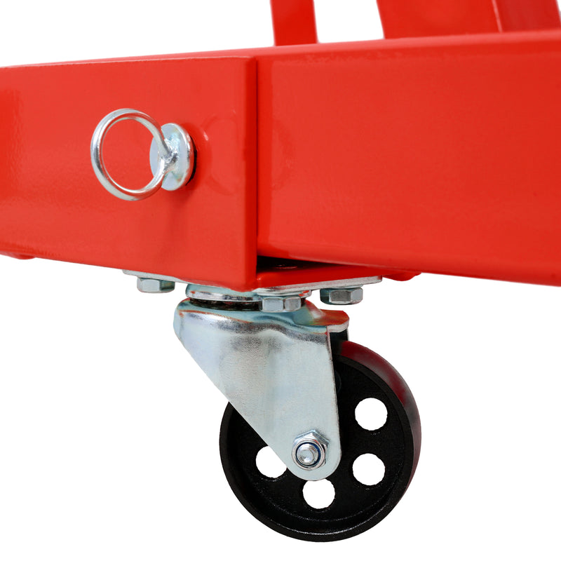 2 Ton Folding Engine Hoist Cherry Picker Heavy Duty Steel Shop Crane with 6 Iron Caster Wheels Red