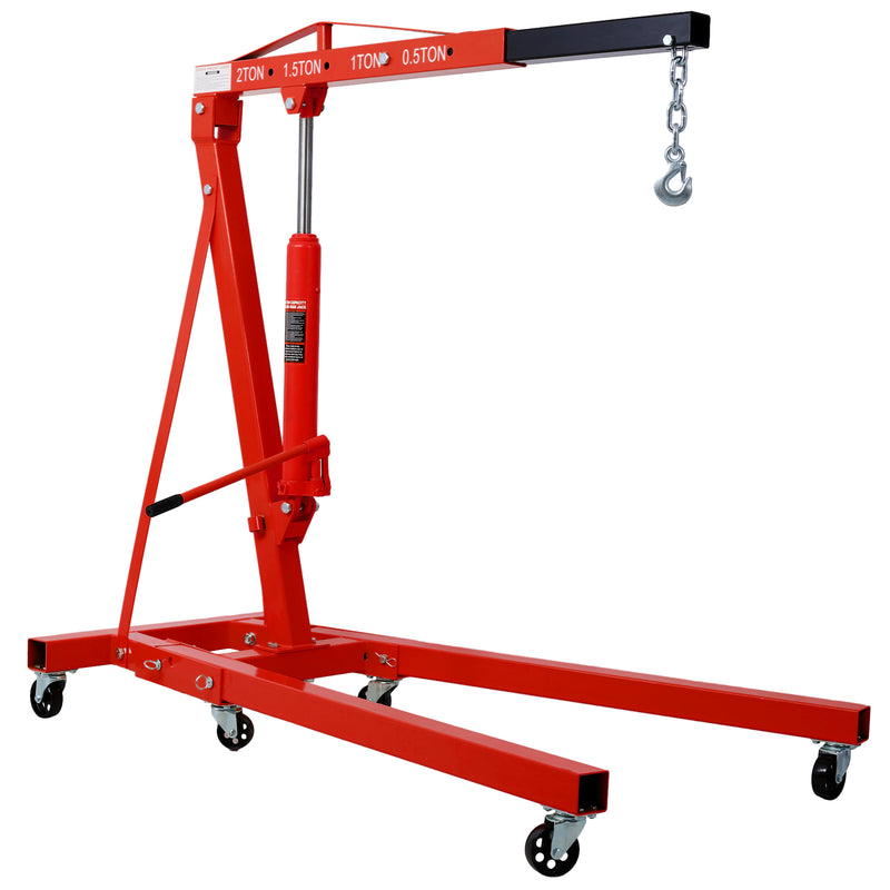 2 Ton Folding Engine Hoist Cherry Picker Shop Crane Heavy Duty Steel 6 Iron Caster Wheels Red