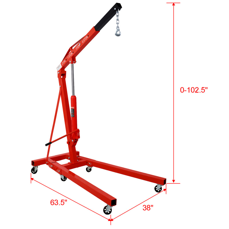 2 Ton Folding Engine Hoist Cherry Picker Shop Crane Heavy Duty Steel 6 Iron Caster Wheels Red