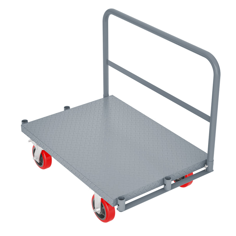 Steel Panel Truck Heavy Duty Drywall Cart Lumber Cart Platform Truck Flat Cart 2000lbs 6" Swivel Brake Casters with 3 Side Handrails  36" x 24"