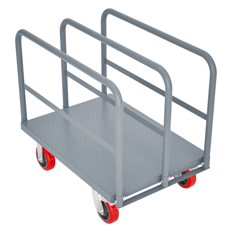 Steel Panel Truck Heavy Duty Drywall Cart Lumber Cart Platform Truck Flat Cart 2000lbs 6" Swivel Brake Casters with 3 Side Handrails  36" x 24"