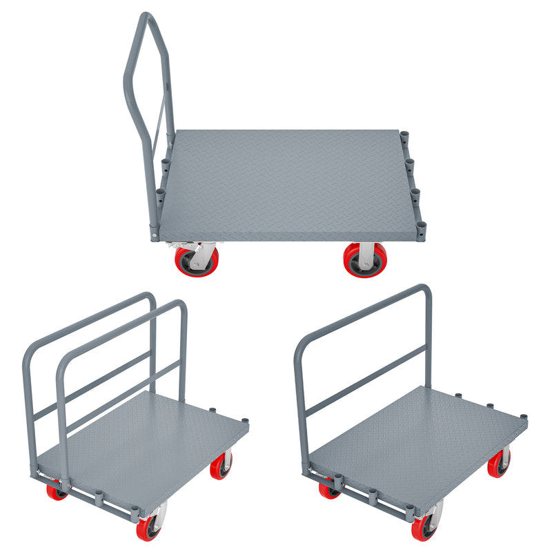 Steel Panel Truck Heavy Duty Drywall Lumber Cart Platform Flat 2000lbs 6" Swivel Brake Casters with Handrails 35" x 23"