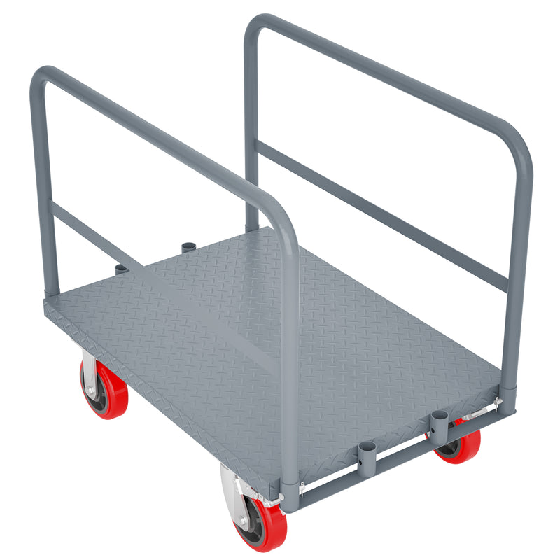 Steel Panel Truck Heavy Duty Drywall Lumber Cart Platform Flat 2000lbs 6" Swivel Brake Casters with Handrails 35" x 23"