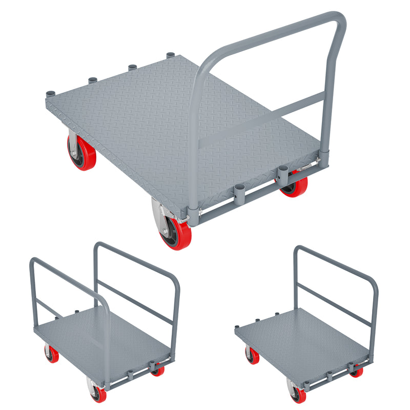 Steel Panel Truck Heavy Duty Drywall Lumber Cart Platform Flat 2000lbs 6" Swivel Brake Casters with Handrails 35" x 23"