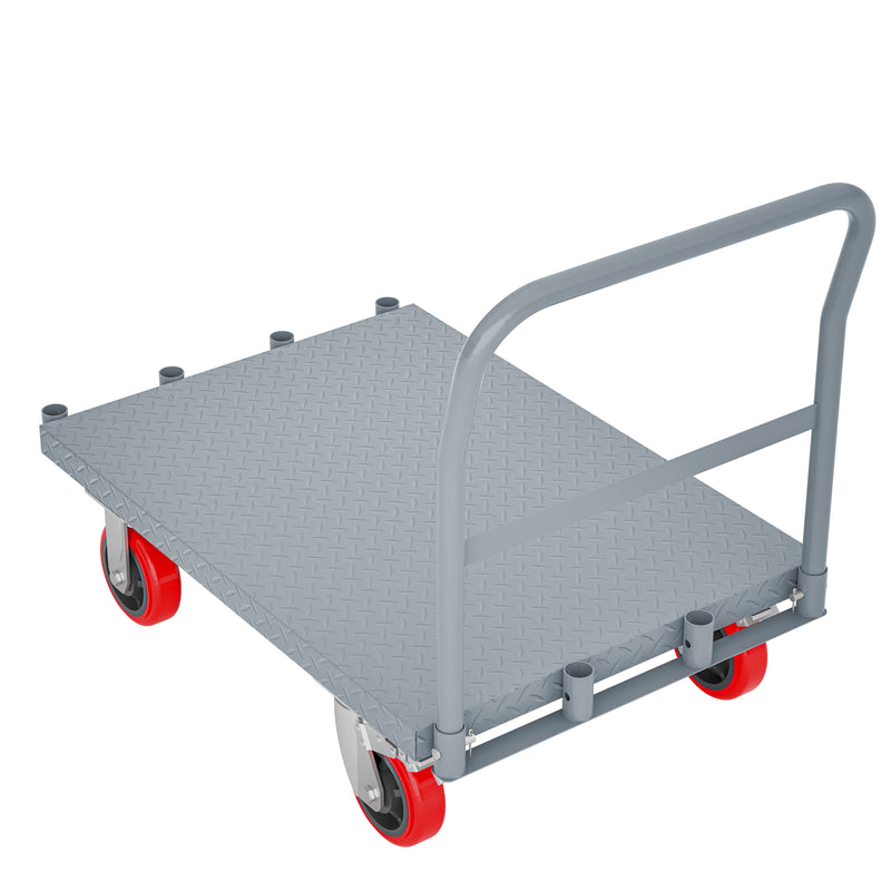 Steel Panel Truck Heavy Duty Drywall Lumber Cart Platform Flat 2000lbs 6" Swivel Brake Casters with Handrails 35" x 23"