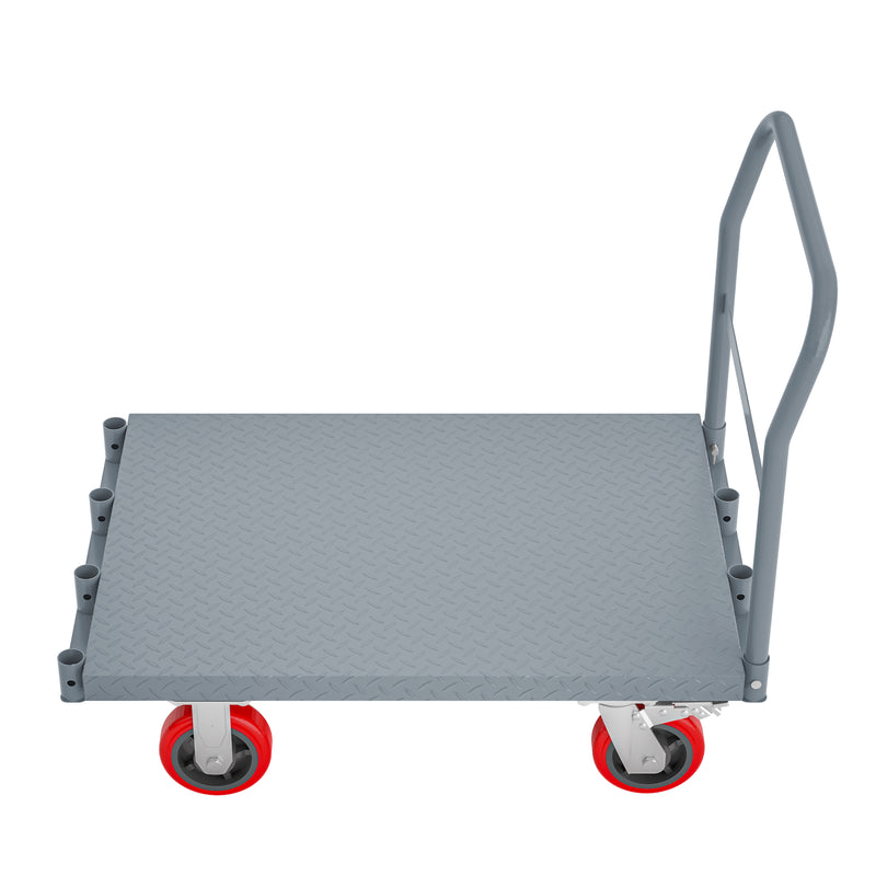 Steel Panel Truck Heavy Duty Drywall Lumber Cart Platform Flat 2000lbs 6" Swivel Brake Casters with Handrails 35" x 23"