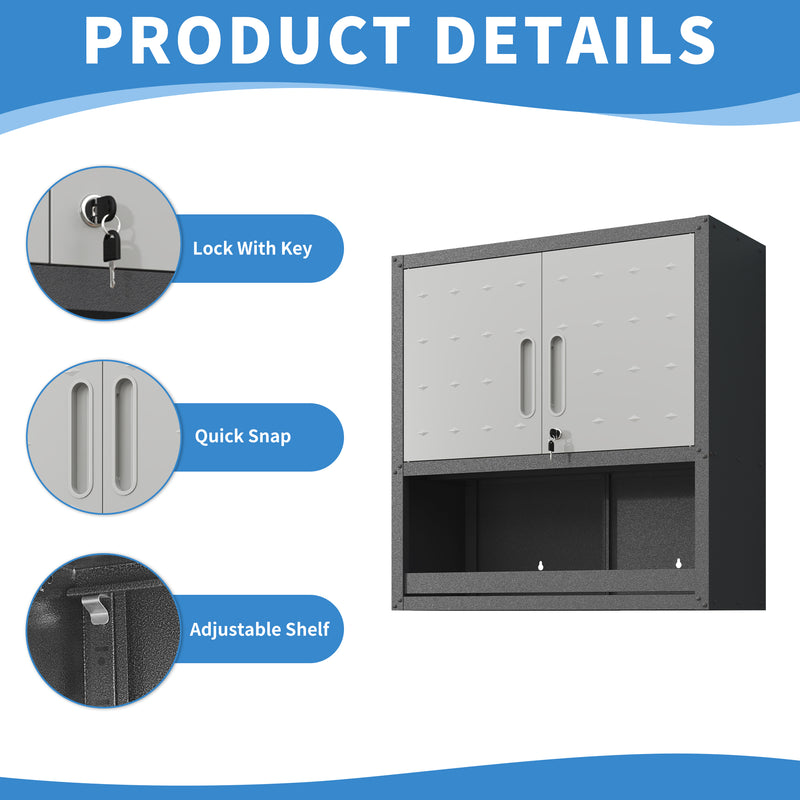 Metal Wall Mount Tool Storage Cabinet with Locking Doors and 1 Shelf 1 Open Drawer