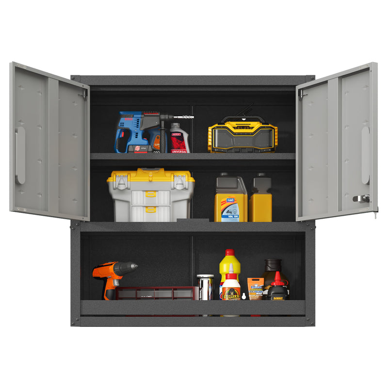 Metal Wall Mount Tool Storage Cabinet with Locking Doors and 1 Shelf 1 Open Drawer