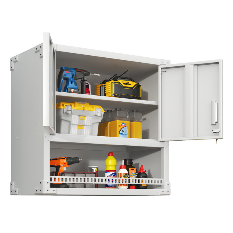 Metal Wall-Mounted Tool Storage Cabinet with Locking Door and 1 Shelf 1 Opened Drawer