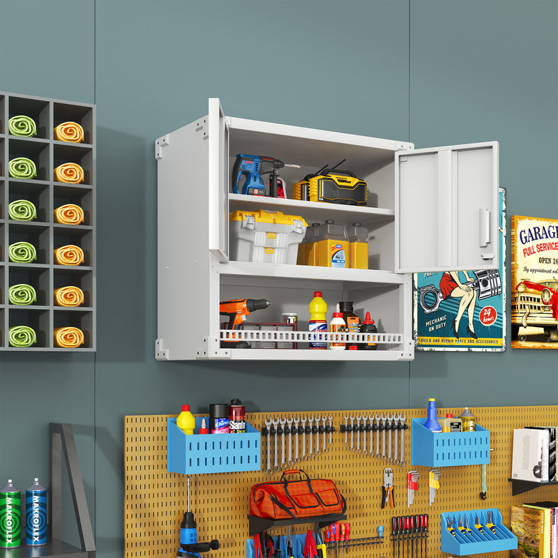 Metal Wall-Mounted Tool Storage Cabinet with Locking Door and 1 Shelf 1 Opened Drawer