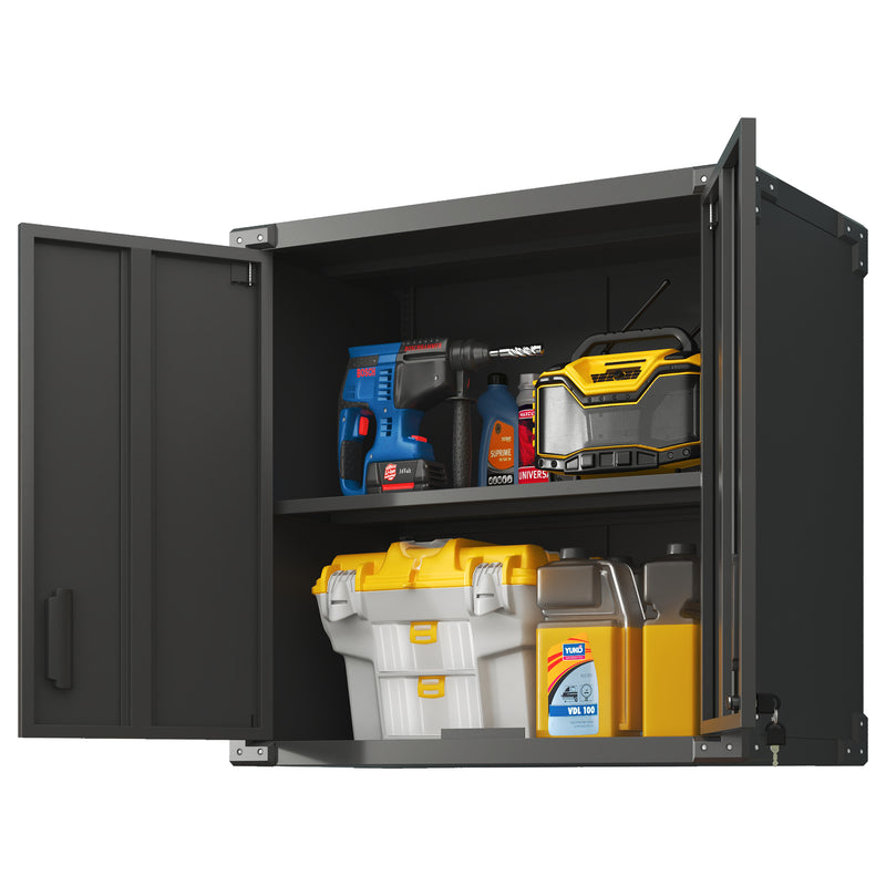 Metal Wall-Mounted Tool Storage Cabinet with 2 Locking Door 1 adjustable Shelf 1 Opened Drawer