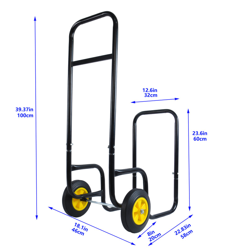 Firewood Log Cart Carrier Outdoor Indoor Black Steel Wood Rack Storage Rolling Wheeled Dolly Hauler