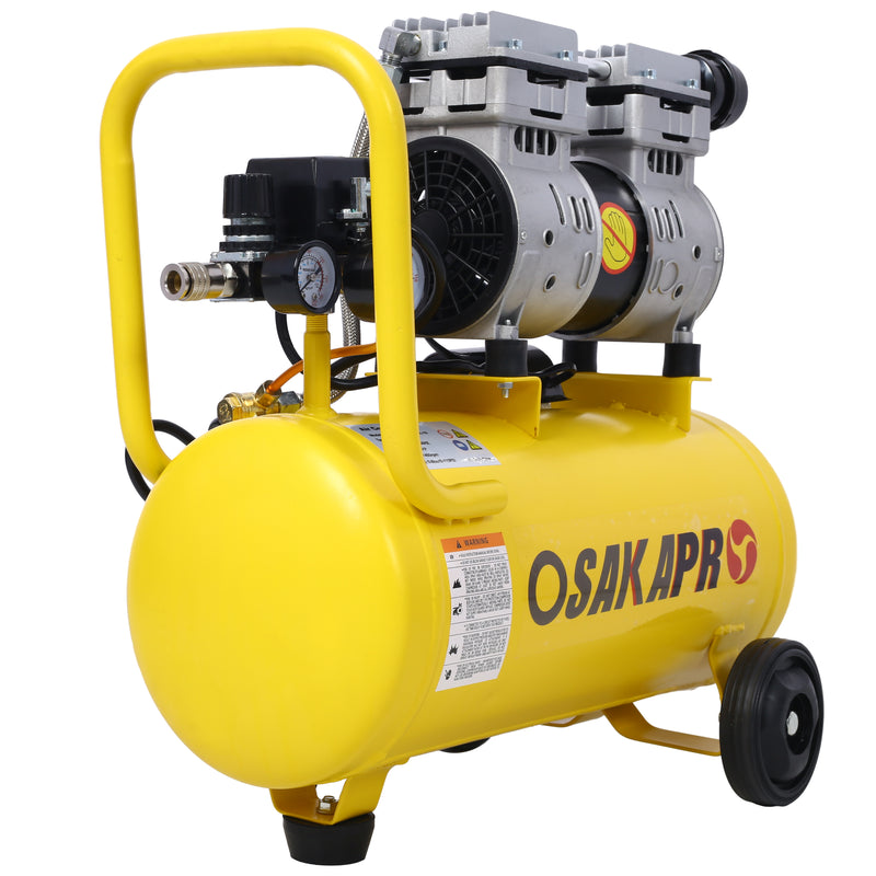 1.5HP Silent Oil-Free Air Compressor 8 Gallon, Oil-Free, Electric Shop Air Compressor Portable,Lightweight with Wheels, 70 dBA Noise Level, with Automatic Drain Valve,Yellow