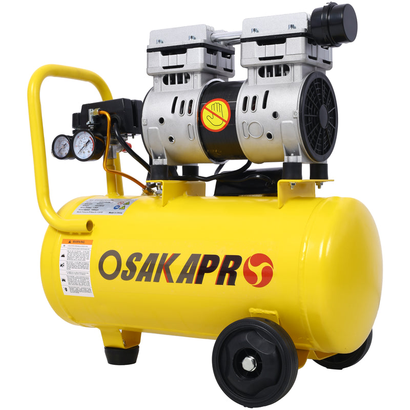 1.5HP Silent Oil-Free Air Compressor 8 Gallon, Oil-Free, Electric Shop Air Compressor Portable,Lightweight with Wheels, 70 dBA Noise Level, with Automatic Drain Valve,Yellow