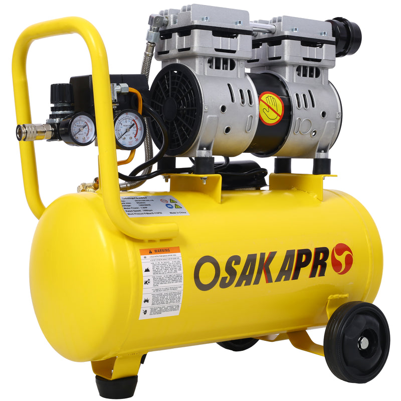 1.5HP Silent Oil-Free Air Compressor 8 Gallon, Oil-Free, Electric Shop Air Compressor Portable,Lightweight with Wheels, 70 dBA Noise Level, with Automatic Drain Valve,Yellow