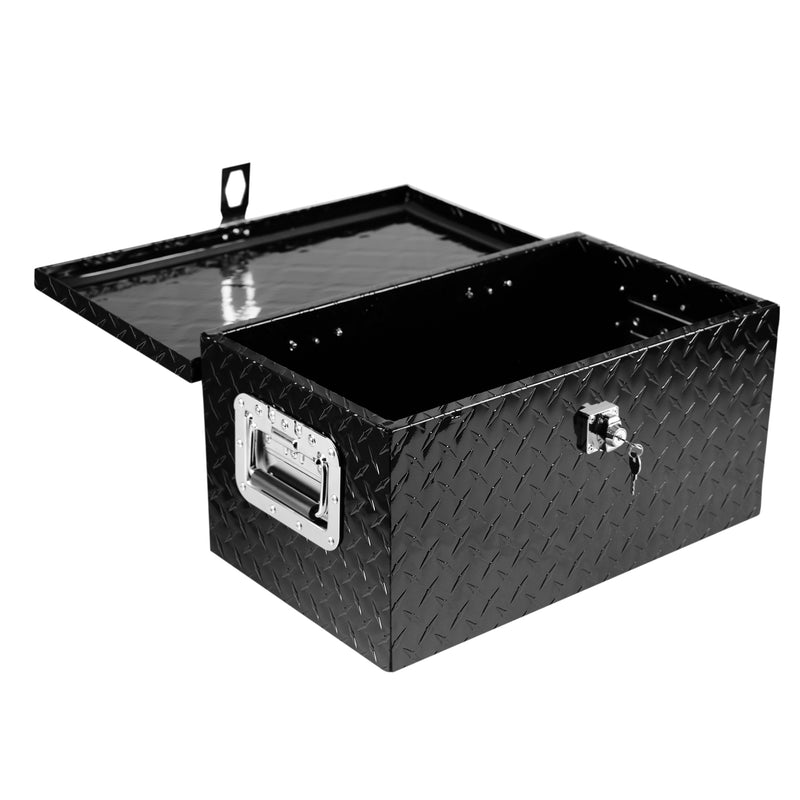 20" Black Aluminum Tool Long Box Tread Flat Box with Locking Side Handle and Key (20.1"×11.8"×9.3")