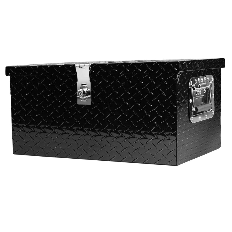 20" Black Aluminum Tool Long Box Tread Flat Box with Locking Side Handle and Key (20.1"×11.8"×9.3")