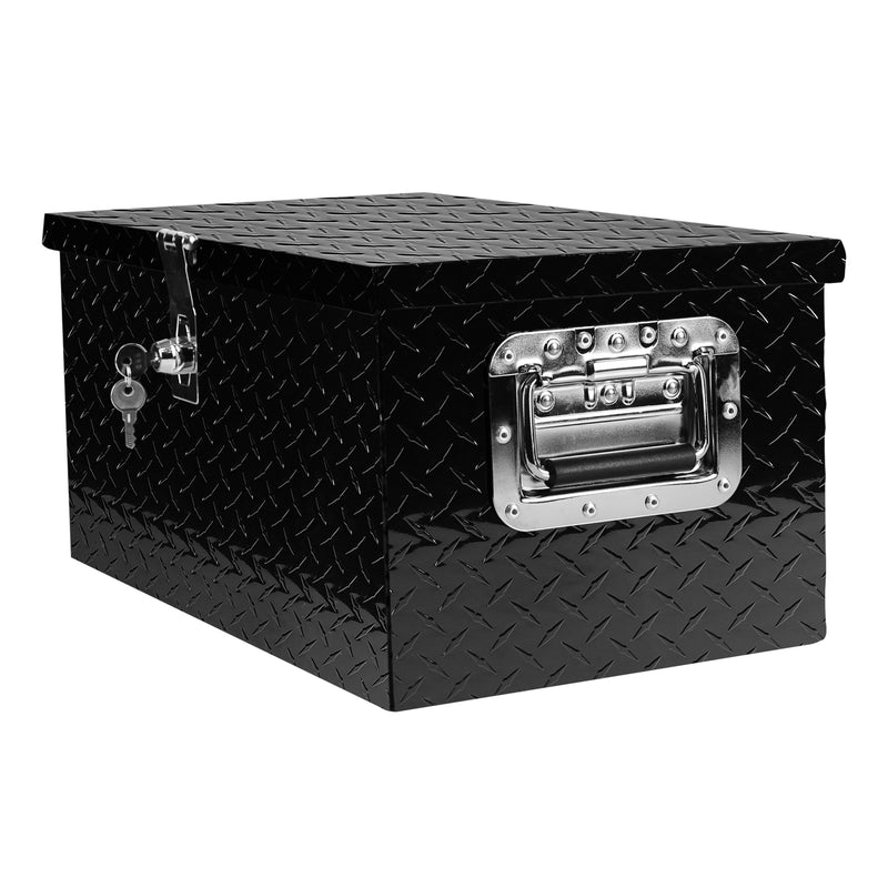 20" Black Aluminum Tool Long Box Tread Flat Box with Locking Side Handle and Key (20.1"×11.8"×9.3")