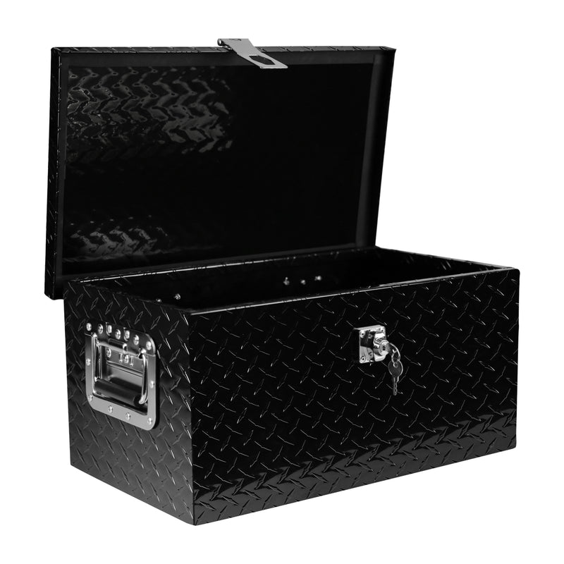 20" Black Aluminum Tool Long Box Tread Flat Box with Locking Side Handle and Key (20.1"×11.8"×9.3")