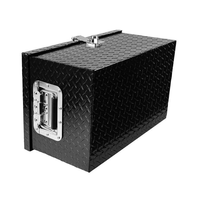 20" Black Aluminum Tool Long Box Tread Flat Box with Locking Side Handle and Key (20.1"×11.8"×9.3")