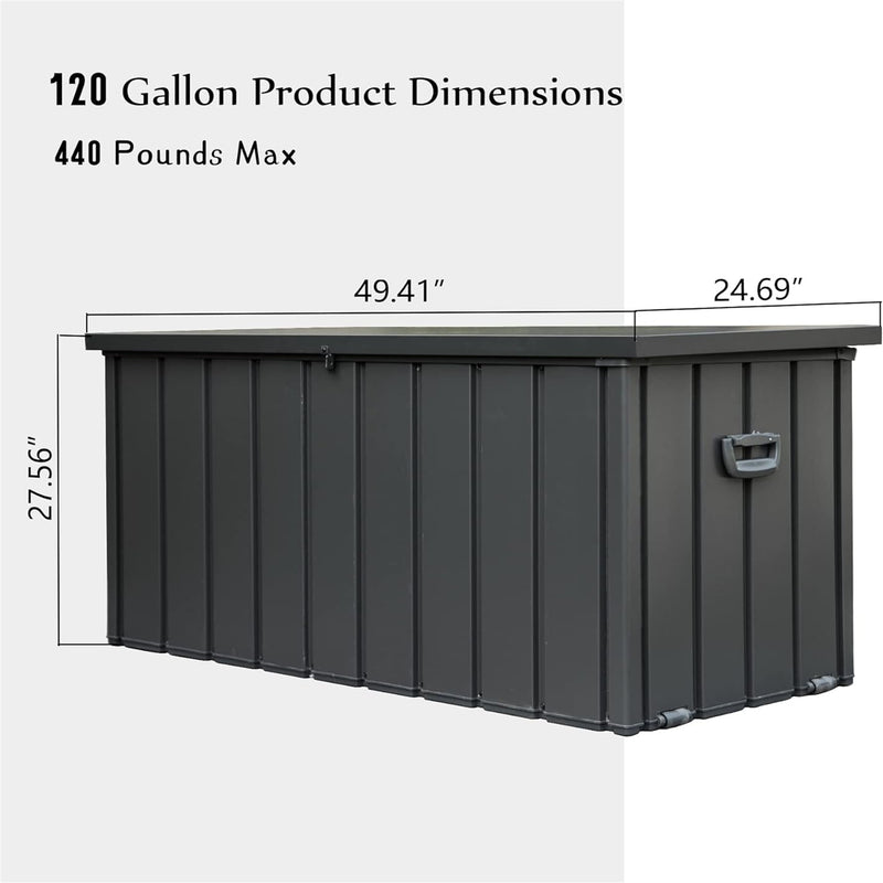 120 Gallon Outdoor Storage Deck Box Waterproof, Large Patio Storage Box Lockable Dark Gray