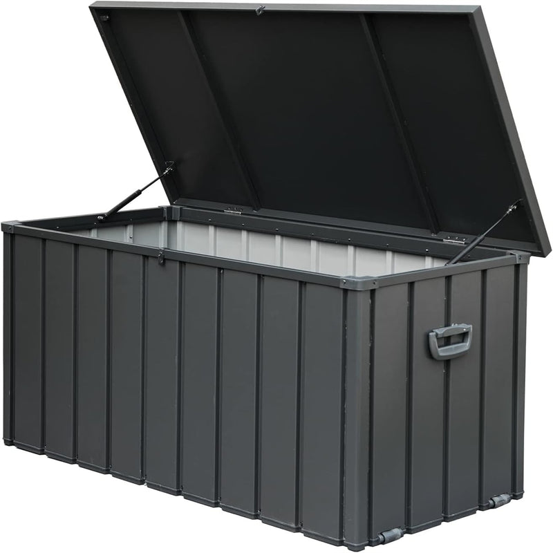 120 Gallon Outdoor Storage Deck Box Waterproof, Large Patio Storage Box Lockable Dark Gray