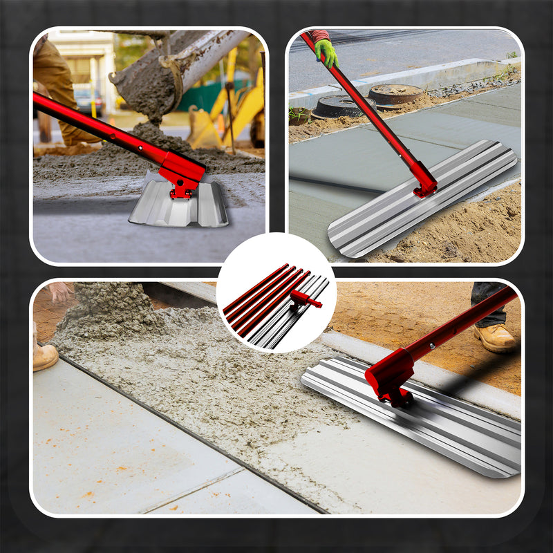 Red 48" x 8" magnesium aluminum alloy concrete trowel with 4 combinable handles