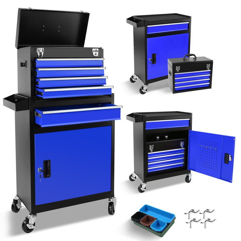 5 Drawer Rolling Tool Box with Lockable Wheels, Non-Slip Pads, Removable Tool Box Organizer