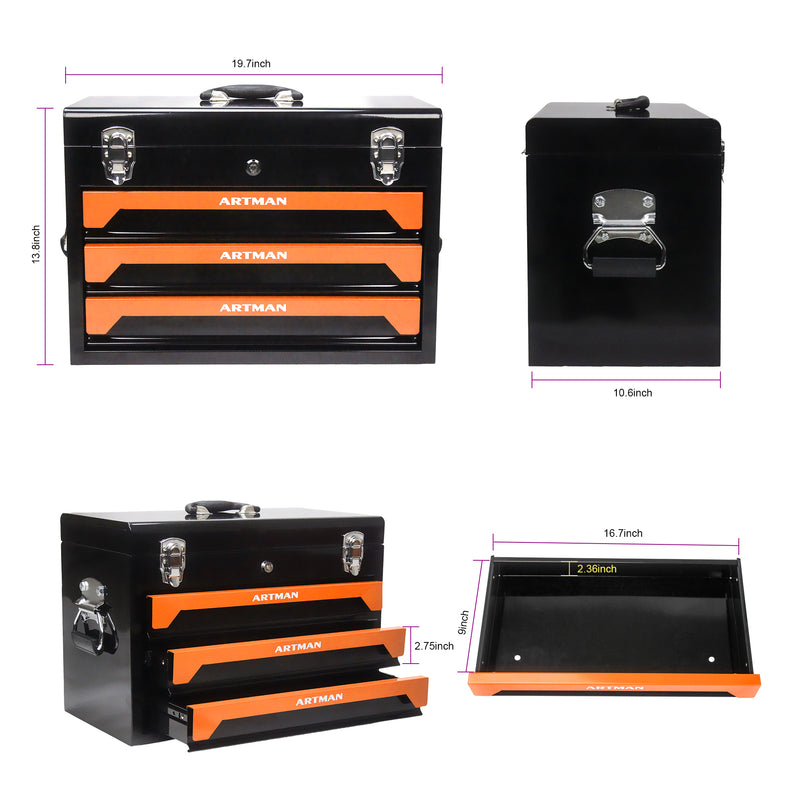 3 Drawers Tool Box with Tool Set Orange