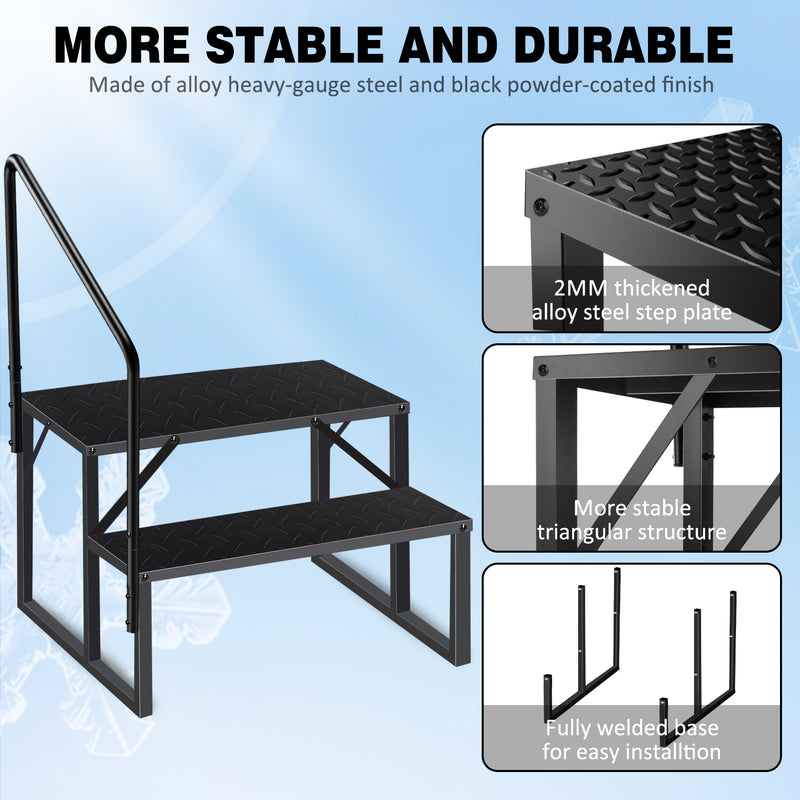 2 Step Ladder with Handrail, Swimming Pool Ladder Above Ground, 660 lb Load Capacity RV Steps with Anti-Slip Panel, Mobile Home Stairs