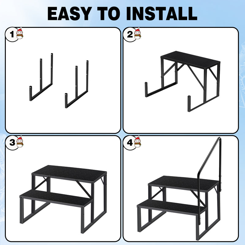 2 Step Ladder with Handrail, Swimming Pool Ladder Above Ground, 660 lb Load Capacity RV Steps with Anti-Slip Panel, Mobile Home Stairs