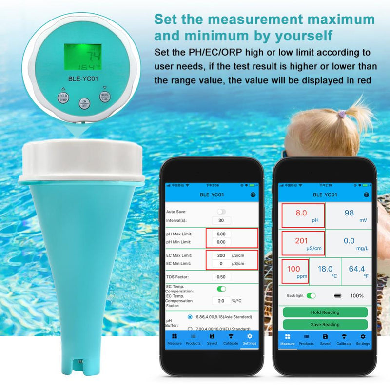 6 in1 Water Quality Detector PH EC TDS ORP CL Temperature Calibration Chlorine Water Tester APP Online Monitor for Swimming Pool