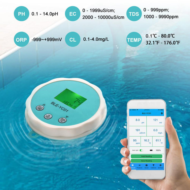 6 in1 Water Quality Detector PH EC TDS ORP CL Temperature Calibration Chlorine Water Tester APP Online Monitor for Swimming Pool