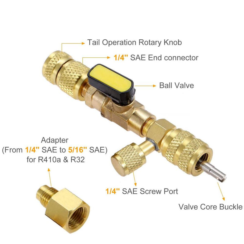 NEW Valve Core Remover/Installer with Dual Size SAE 1/4 & 5/16 Port Air Conditioning Line Repair Tools for HVAC R32 R410A