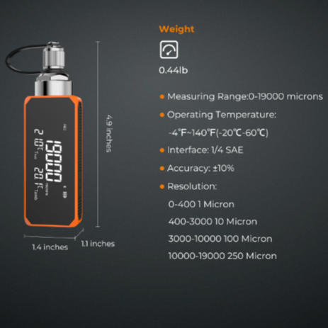 VGW-Mini Vacuum Microns Digital Microns Gauge HVAC Refrigerant Vacuum Tester 1/4" SAE