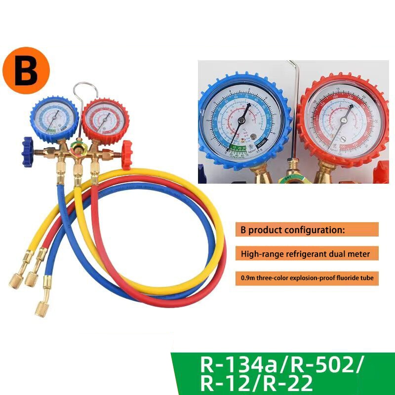 Refrigerant Manifold Gauge Air Condition Refrigeration Set for R12 R22 R502 R134A R404A R410A