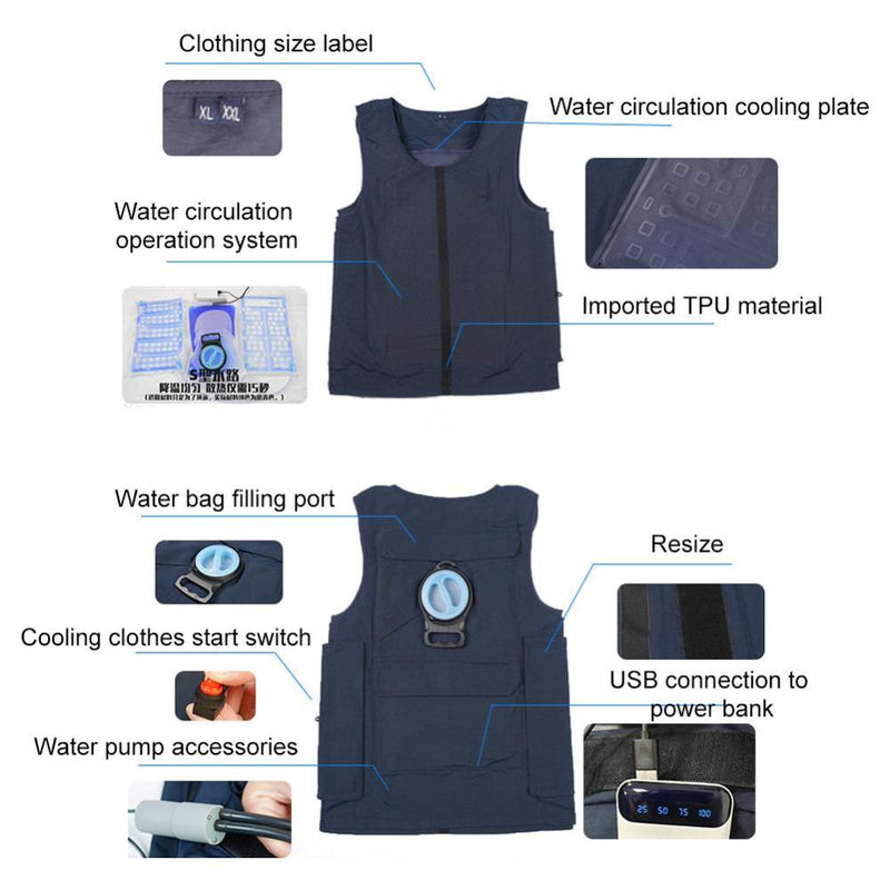 Ice Cooling Vest Polyester TPU Water Circulation Camping Charging Air Conditioning Clothes Fishing USB Charging Cooling Vest