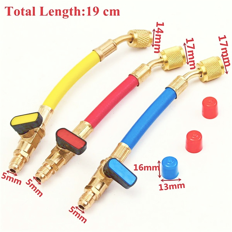 3pcs R134A R410 R22 Refrigeration Charging Hose HVAC Refrigerant Hoses Set with Ball Valve