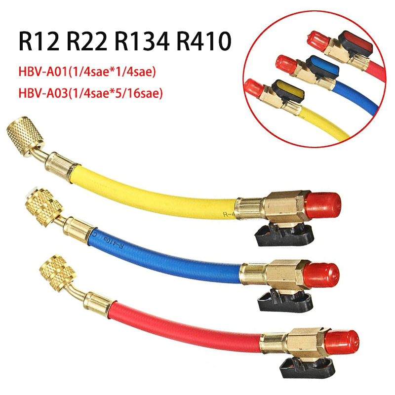 3pcs R134A R410 R22 Refrigeration Charging Hose HVAC Refrigerant Hoses Set with Ball Valve